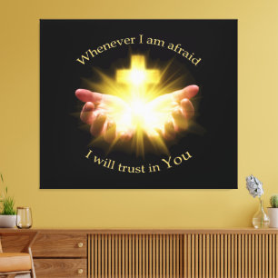 Toile Citation biblique avec les mains tenant Croix