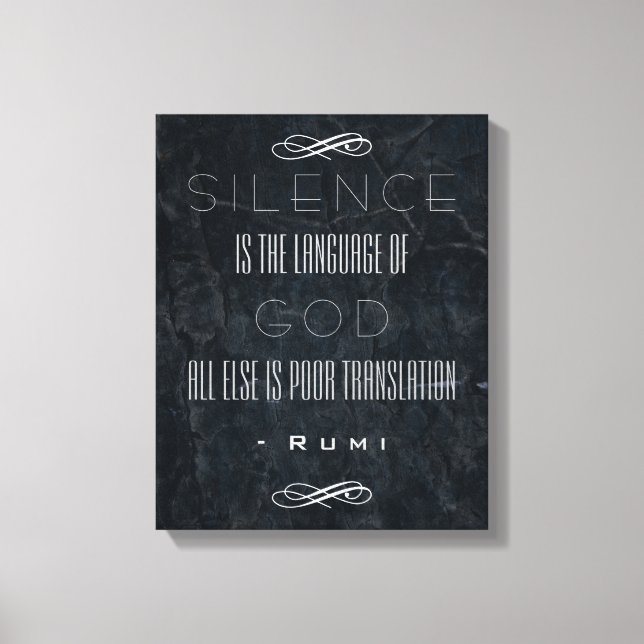 Toile Citation de Rumi inspirée sur le silence et Dieu (Recto)