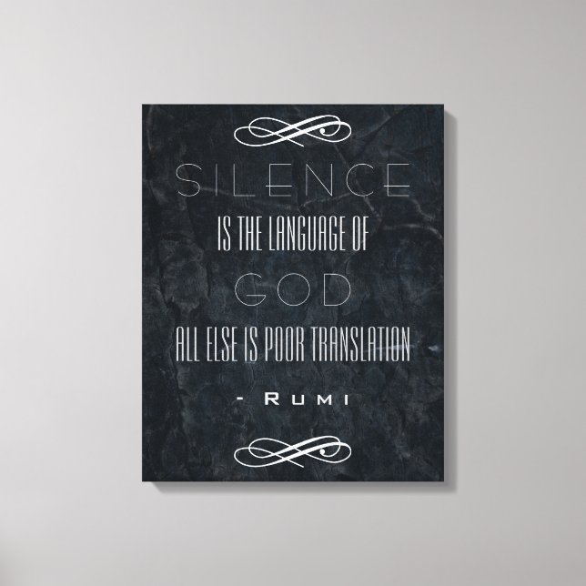 Toile Citation de Rumi inspirée sur le silence et Dieu (Recto)