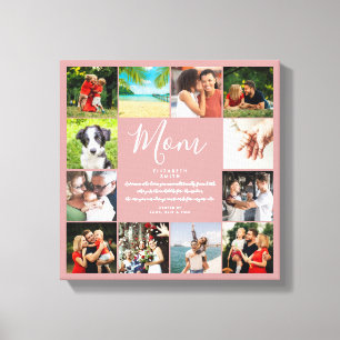 Toile Citation Maman Script 12 Collage de Photos Rose Po