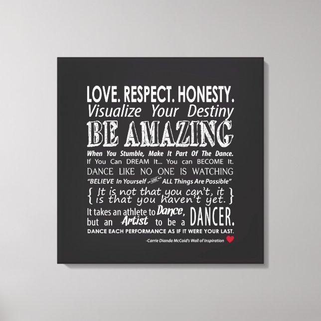 Toile Citations de danse inspirationnelle de Carrie 12x1 (Recto)