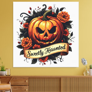 Toile Citrouille Vintage doucement hanté   Halloween flo