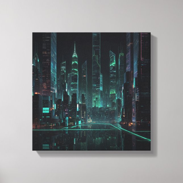 Toile Cityscape Cybernétique Futuriste (Recto)
