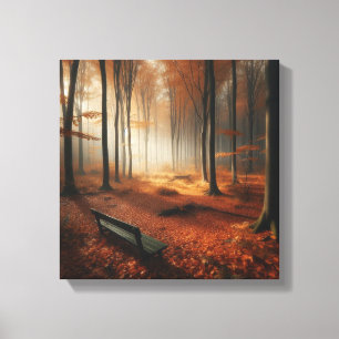 Toile Clairière d'automne doré avec banc et forêt