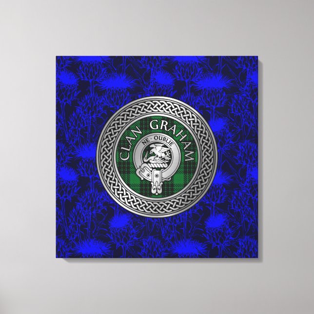 Toile Clan Graham Crest & Tartan Knot sur le chardon (Recto)