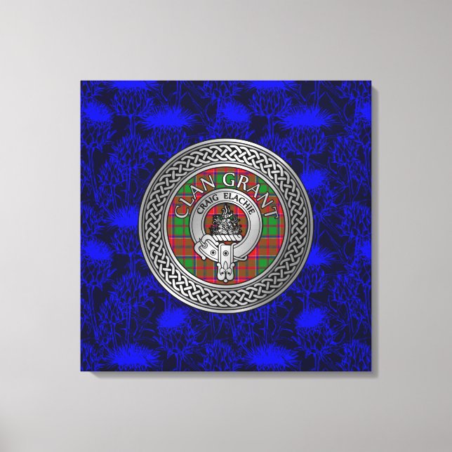 Toile Clan Grant Crest & Tartan Knot sur le chardon (Recto)
