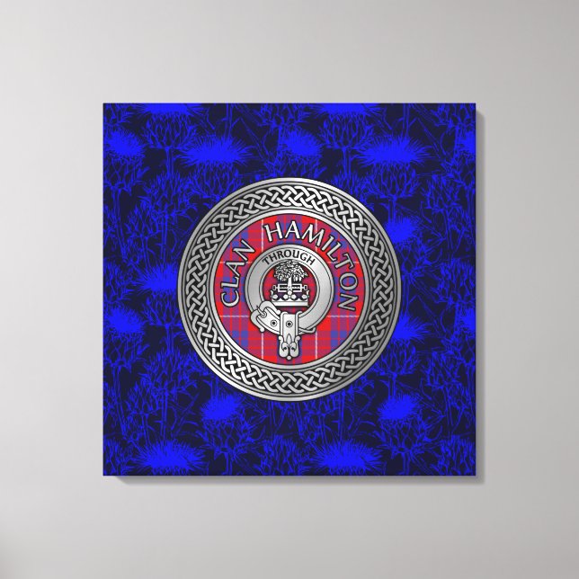 Toile Clan Hamilton Crest & Tartan Knot on Thistle (Recto)