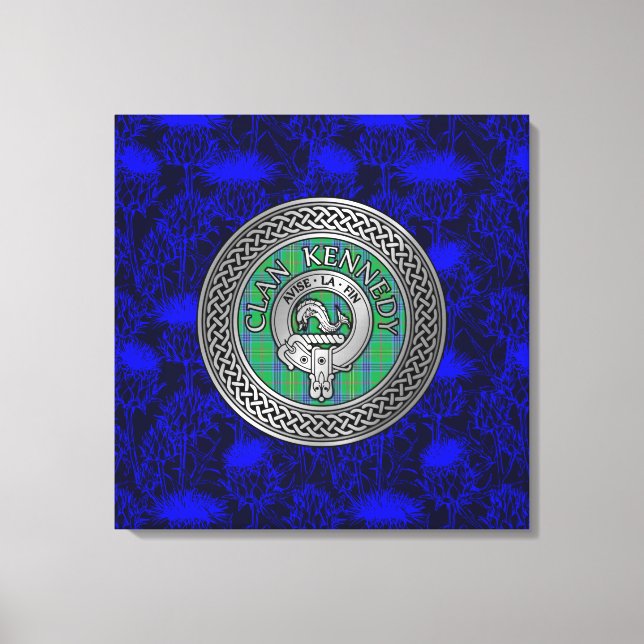 Toile Clan Kennedy Crest & Tartan Knot sur Thistle (Recto)