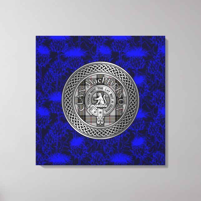 Toile Clan MacPherson Crest & Tartan Knot on Thistle (Recto)