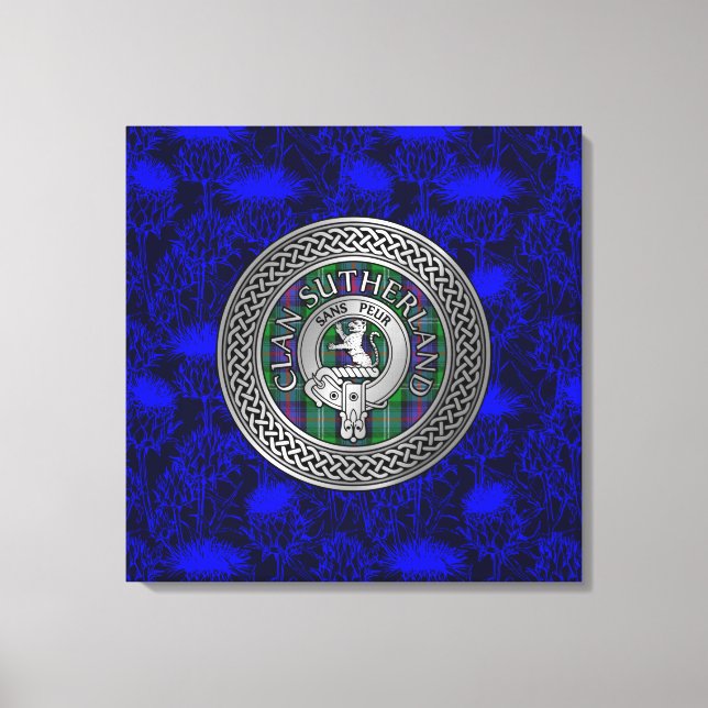 Toile Clan Sutherland Crest & Tartan Knot sur le chardon (Recto)