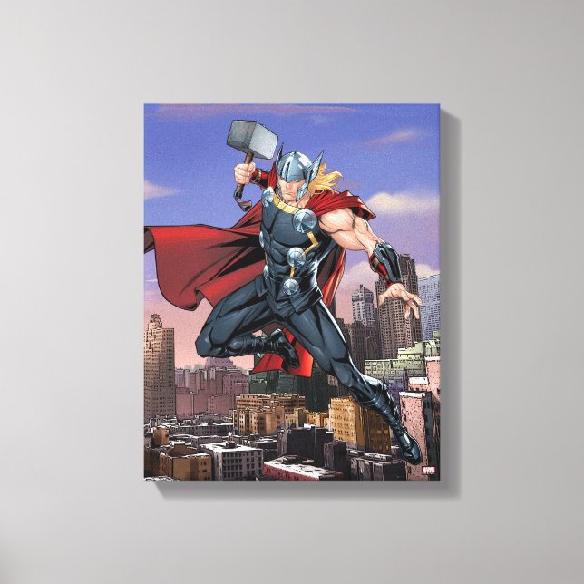 Toile Classique Avengers | Thor Leaping Avec Mjolnir (Recto)