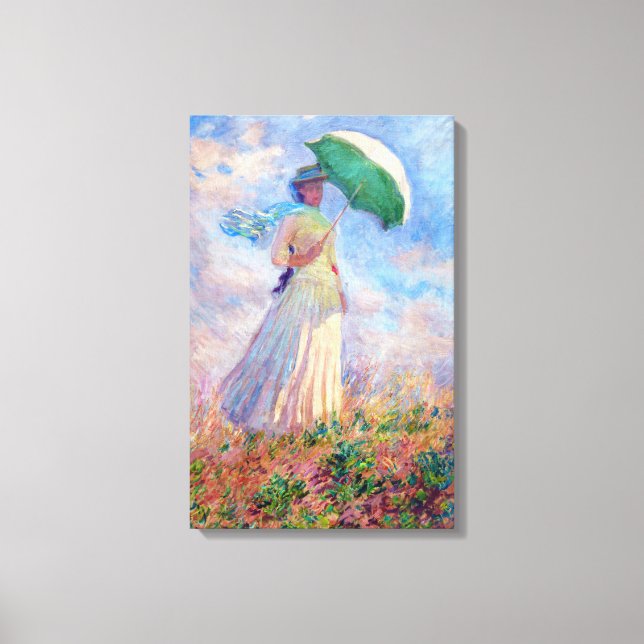 Toile Claude Monet - Femme avec un parasol face à droite (Recto)