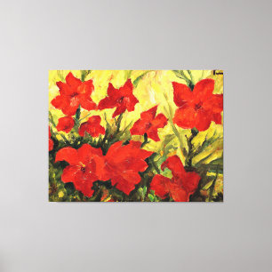 Toile Clématite rouge, peinture florale rouge audacieuse