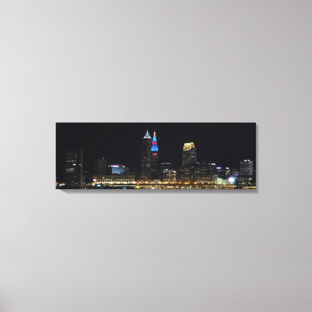 Toile Cleveland Ohio Night Skyline (rouge/bleu) Imprimer (Recto)