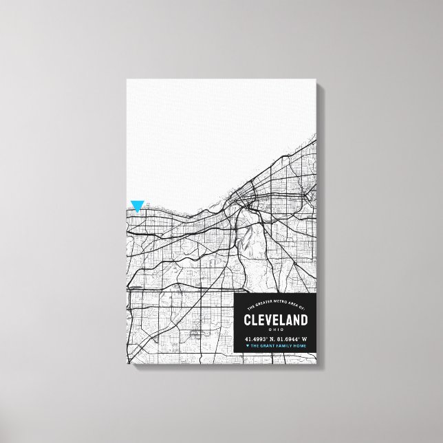 Toile Cleveland, Ohio Plan de la ville + Marquer votre e (Recto)