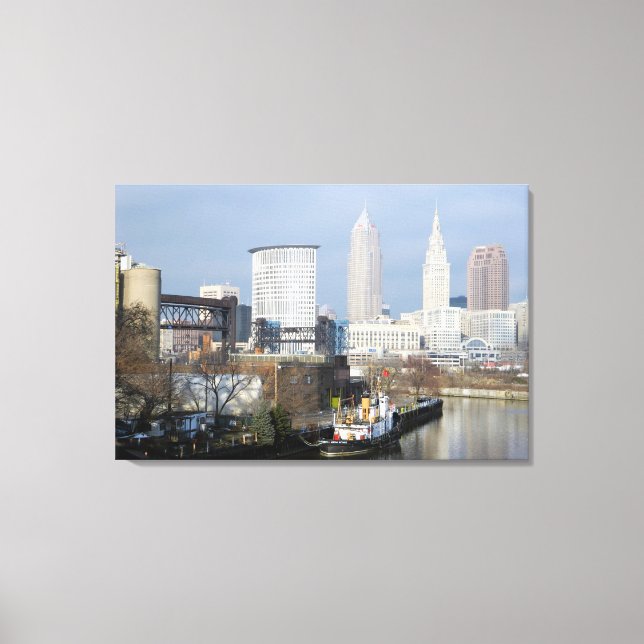 Toile Cleveland, Ohio (River View) noir et blanc (Recto)
