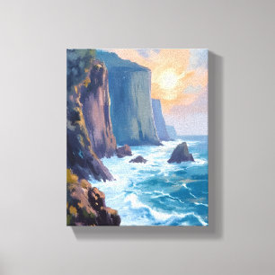 Toile Cliffside Cove Peinture aquarelle de l'océan côt