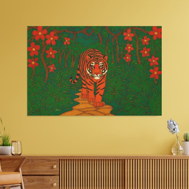 Toile Cloisonne Art Tiger on the Jungle Path (Insitu(Salon))