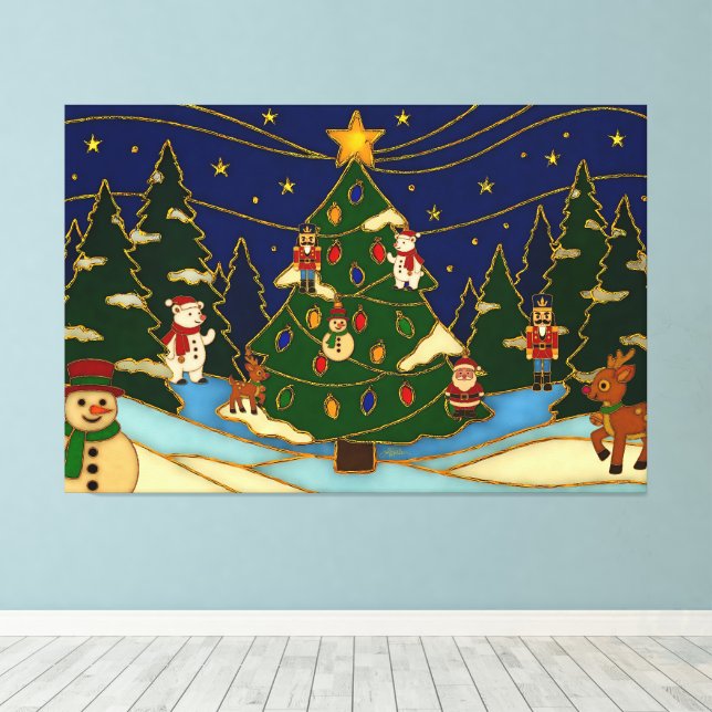Toile Cloisonne Art Whimsical Forest Classic Christmas  (Insitu (Plancher de Bois))