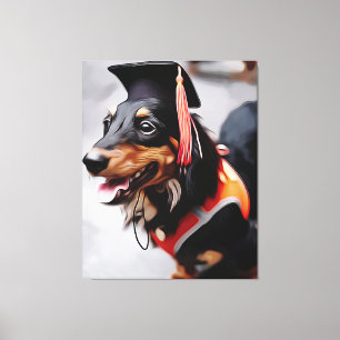 Toile Close Up Of Dachshund Dog Wearing Graduation Hat P