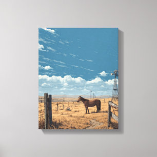 Toile Clôture occidentale Cheval Ciel Bleu Art