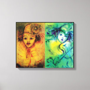 TOILE CLOWNS EN JAUNE ET VERT