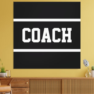 Toile COACH Athlétique Bandes de Texte Blanches sur Noir
