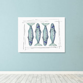 Toile Coastal Blue Mackerel Seamless Ocean Fish Pattern