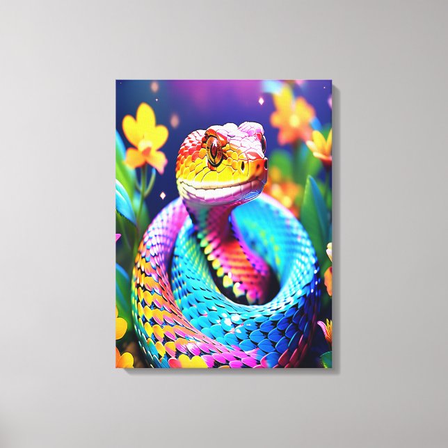 Toile Cobra serpent avec rose et jaune turquoise éclatan (Recto)