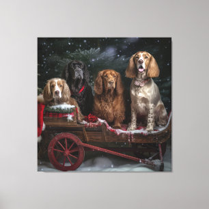Toile Cocker Spaniel Snowy Sleigh Décor de Noël