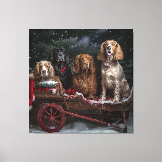 Toile Cocker Spaniel Snowy Sleigh Décor de Noël (Recto)