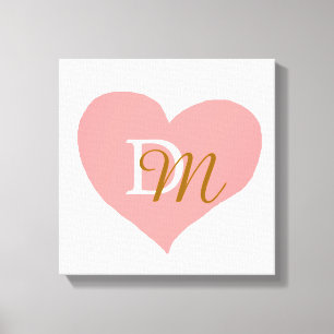 Toile coeur-amour-rose monogrammé