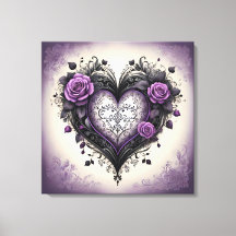 Coeur noir vintage et Roses violets en style gothi