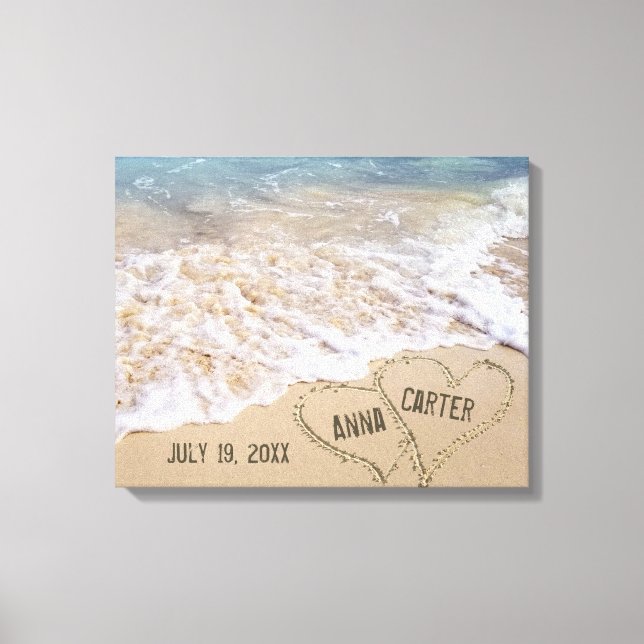 Toile Coeur Plage Avec Surf Océanique (Recto)