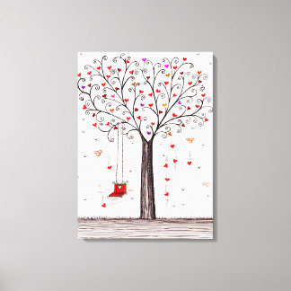 TOILE COEUR ROMANTIQUE ROUGE NOIR ARBRE D'ENCRE AVEC BAL