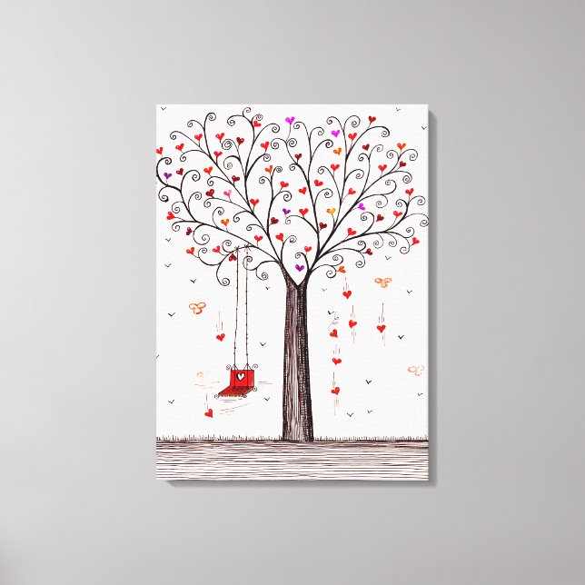 TOILE COEUR ROMANTIQUE ROUGE NOIR ARBRE D'ENCRE AVEC BAL (Recto)