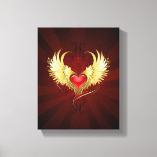 Toile Coeur rouge avec ailes d'or