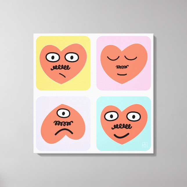 Toile Coeurs d'humeur - Quatre faces différentes (Recto)