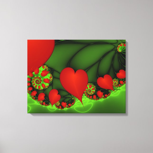 Toile Coeurs rouges Lime vert Moderne Art Abstrait fract (Recto)