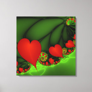 Toile Coeurs rouges Lime vert Moderne Art Abstrait fract