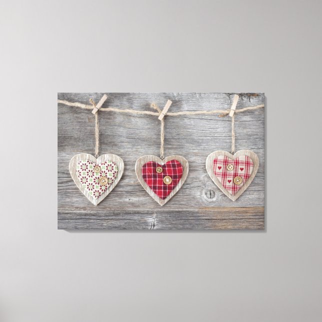 Toile Coeurs sur une table en bois (Recto)