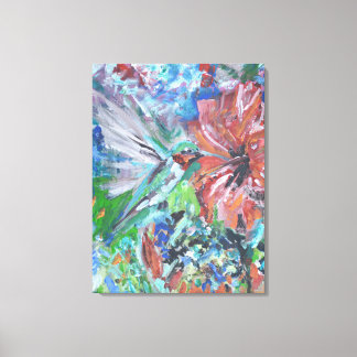 Toile Colibri vibrant et fleur tropicale