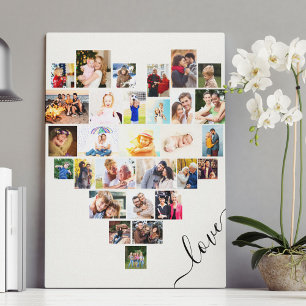 Toile Collage de 29 photos en forme de cœur avec écritur