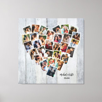 Toile Collage de 30 photos en forme de cœur pour couple 
