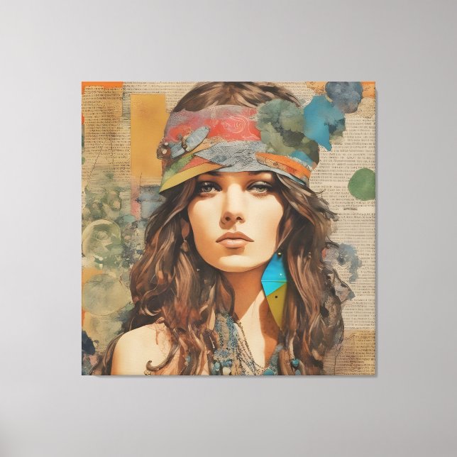 Toile Collage de femmes hippies des années 1970 (Recto)