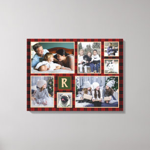 Toile Collage de photos de famille Monogrammé Rouge Buff