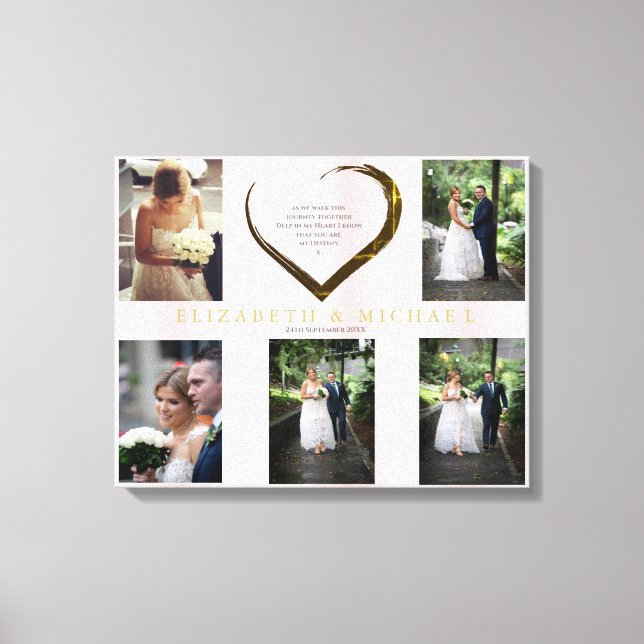 Toile Collage de photos de mariage Citation simple cœur  (Recto)
