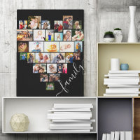 Collage de photos en forme de cœur Famille Script