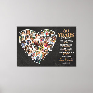 Toile Collage de photos en forme de cœur pour les 60 ans