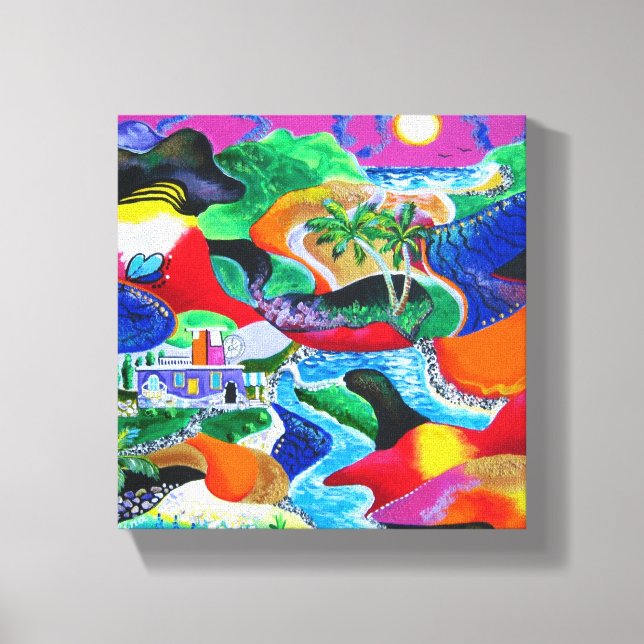 Toile Collage de Porto Rico Tropical Caribbean Art (Recto)